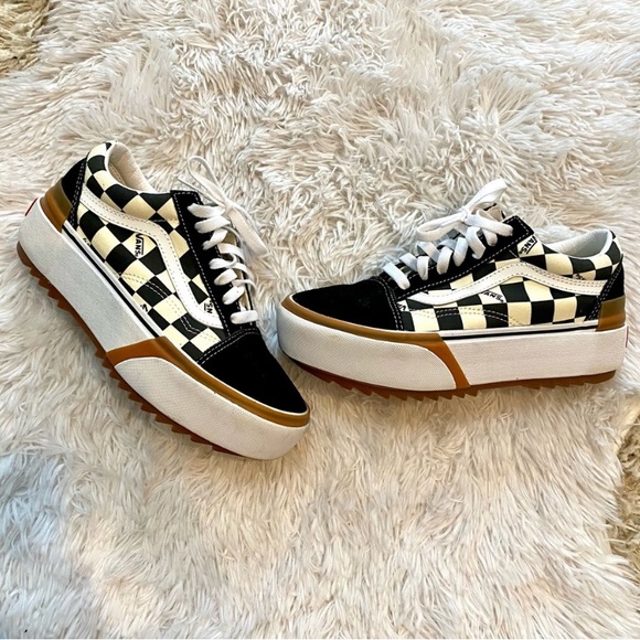 VANS OLD SCHOOL STACKED
CHECKERED SHOE SNEAKERS black white Men's 5.5 /Women's 7 - Picture 5 of 10